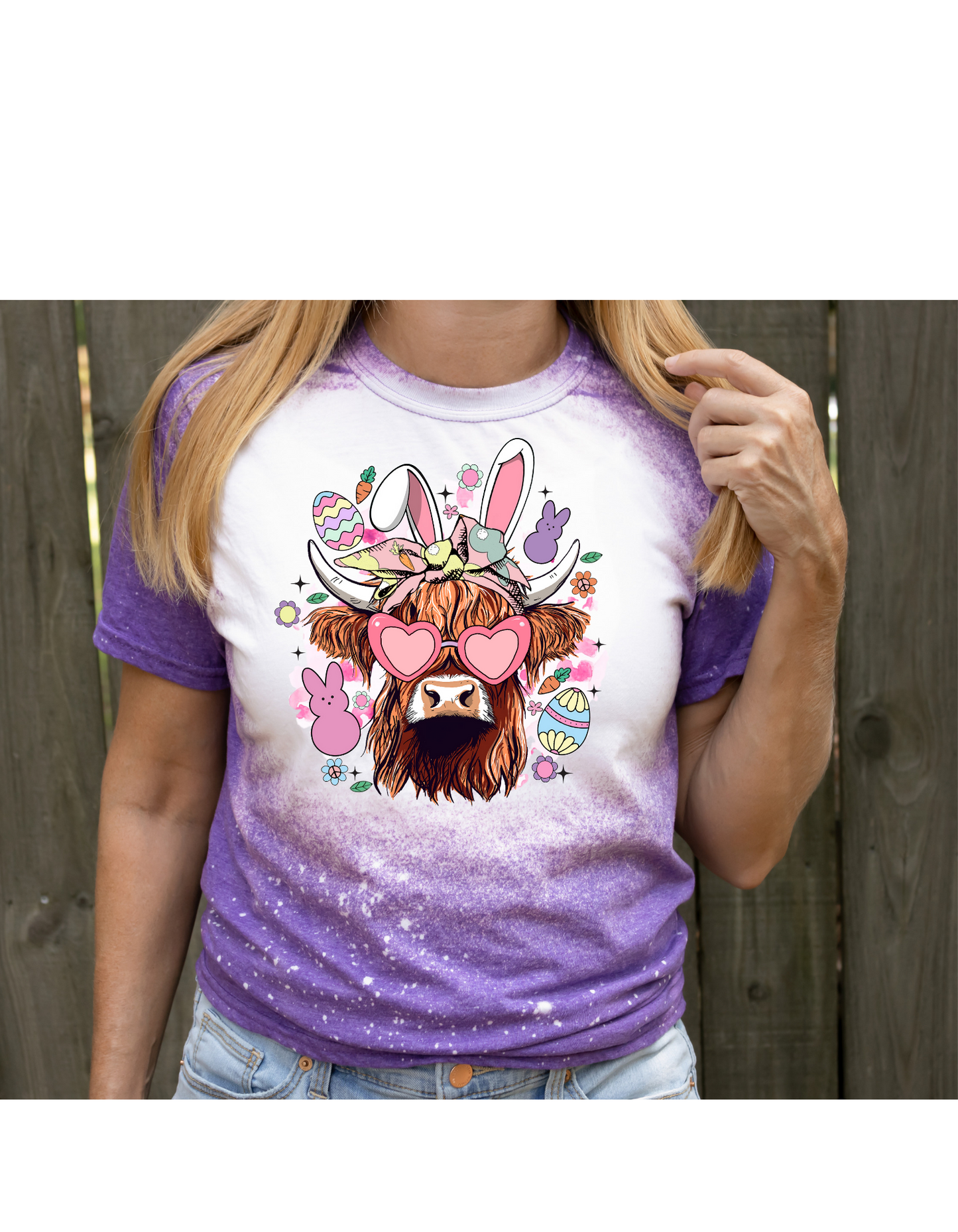 Highland easter bunny bleached graphic tee