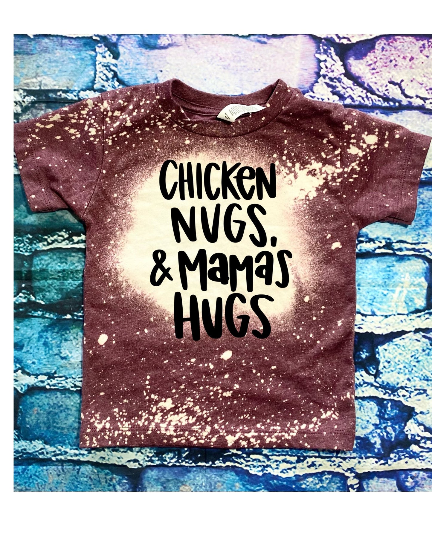 Chicken nugs and mamas hugs bleached tee - 4 little hearts