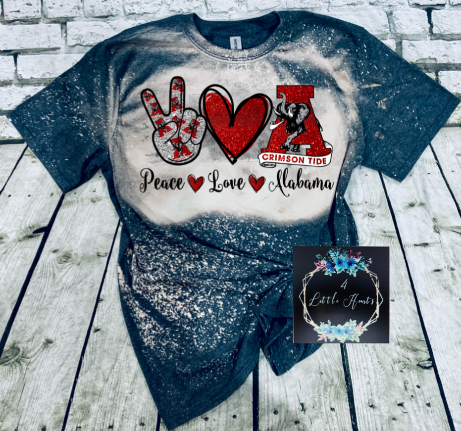 Peace love alabama bleached tee - 4 little hearts
