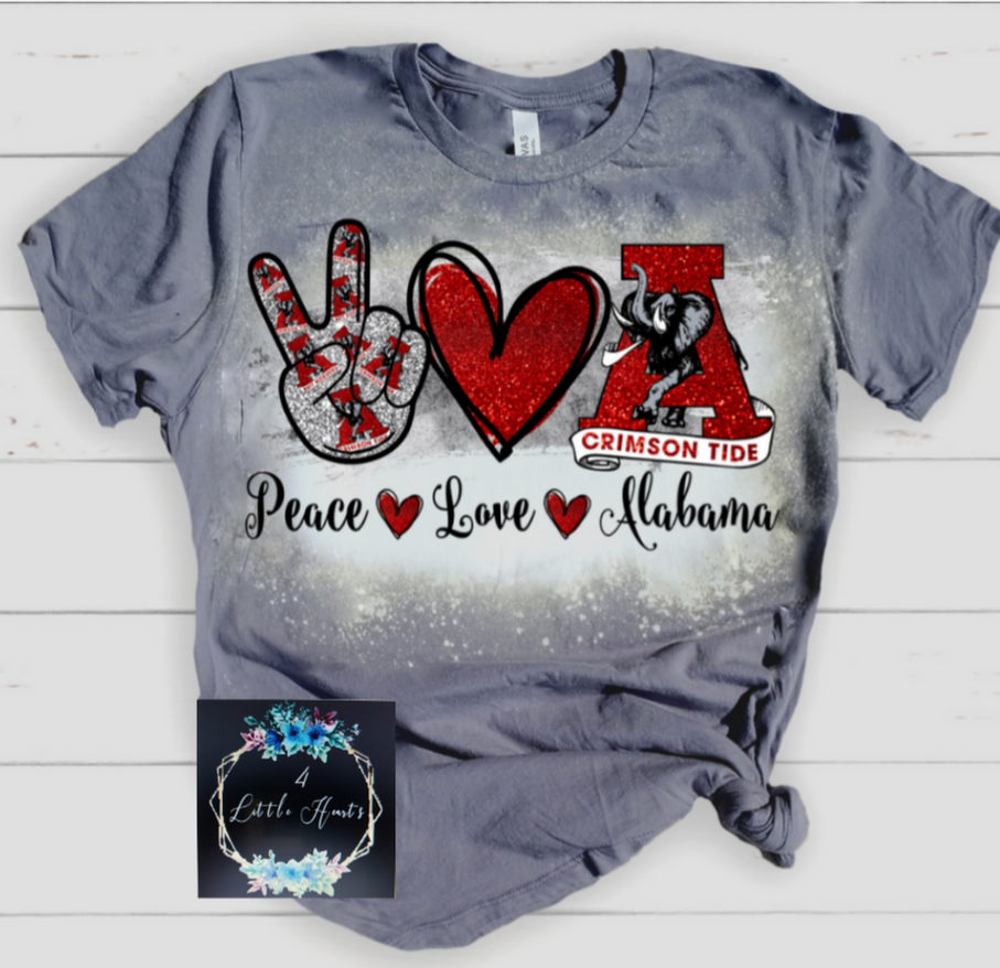Peace love alabama bleached tee - 4 little hearts