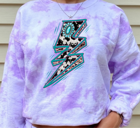 Tie dye turquoise lightning strike sweatshirt - 4 little hearts