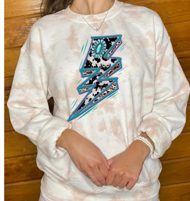 Tie dye turquoise lightning strike sweatshirt - 4 little hearts