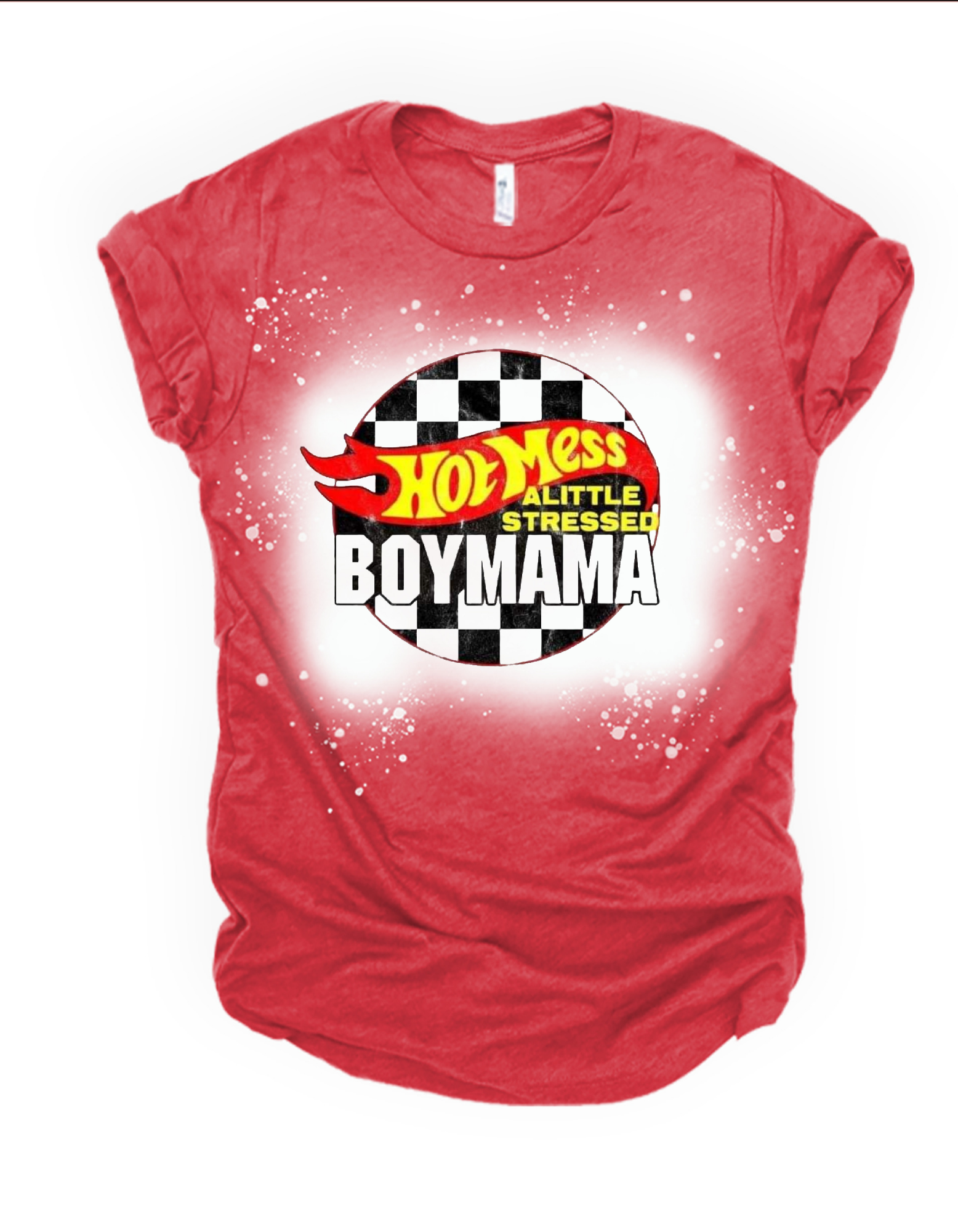 Hot mess a little stressed boy mama bleached tee - 4 little hearts