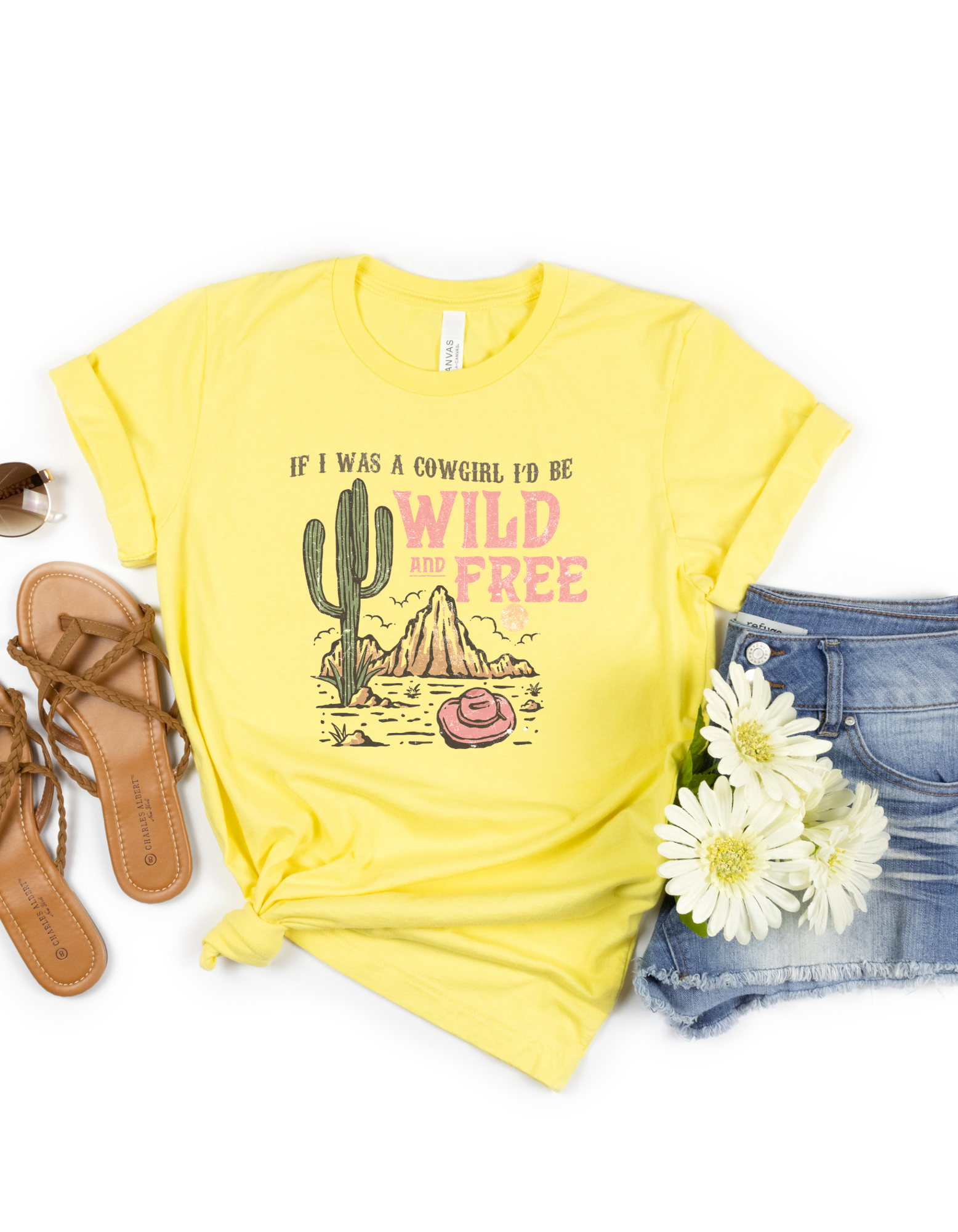 If i was a cowgirl i'd be wild and free t shirt - 4 little hearts