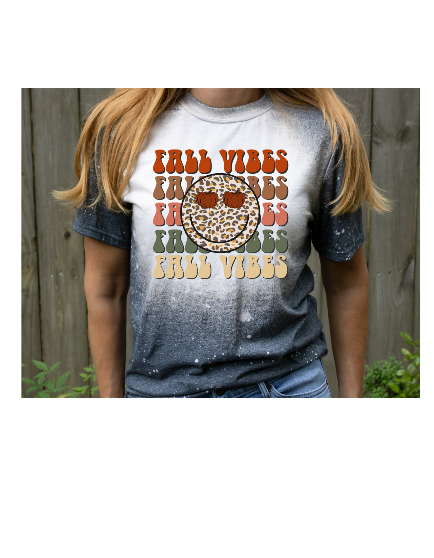 Fall vibes smiley bleached tee