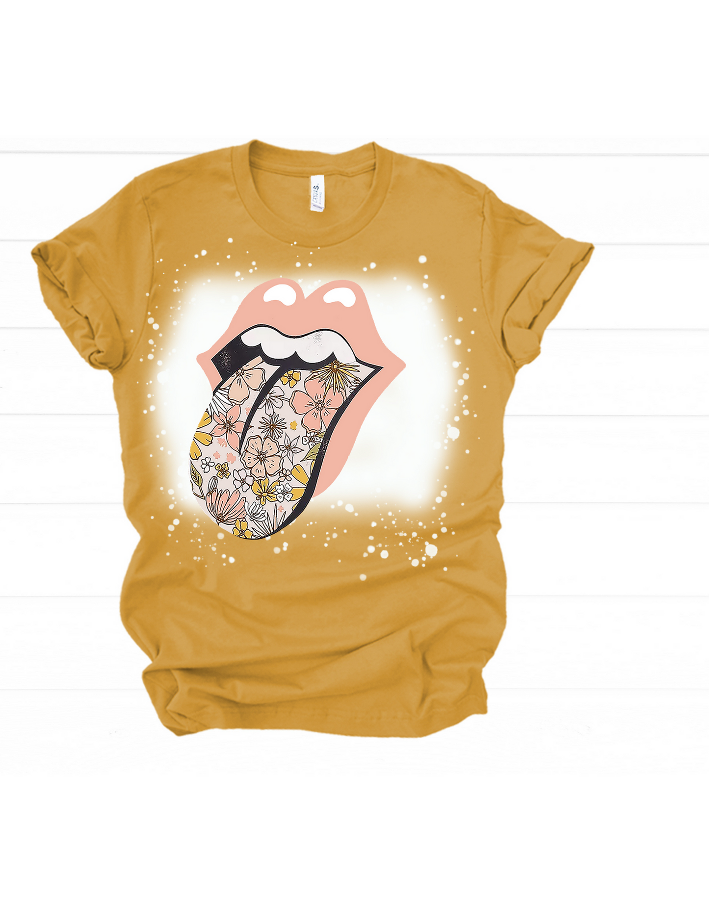 Rolling stones floral tongue bleached tee - 4 little hearts