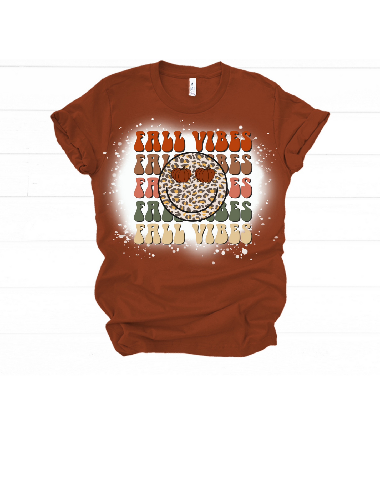 Fall vibes smiley bleached tee